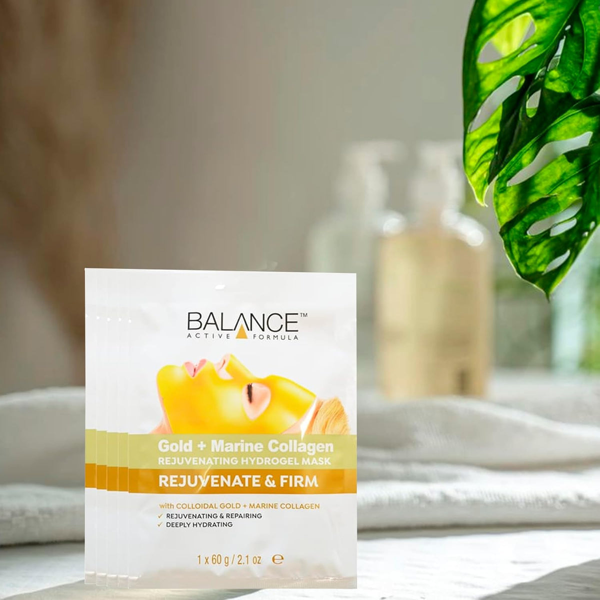 Gold + Marine Collagen Rejuvenating Hydrogel Mask 60G X5 - Deeply Hydrates, Soothes, and Cools for Radiant, Healthy Skin - Enriched with Colloidal Gold and Marine Collagen