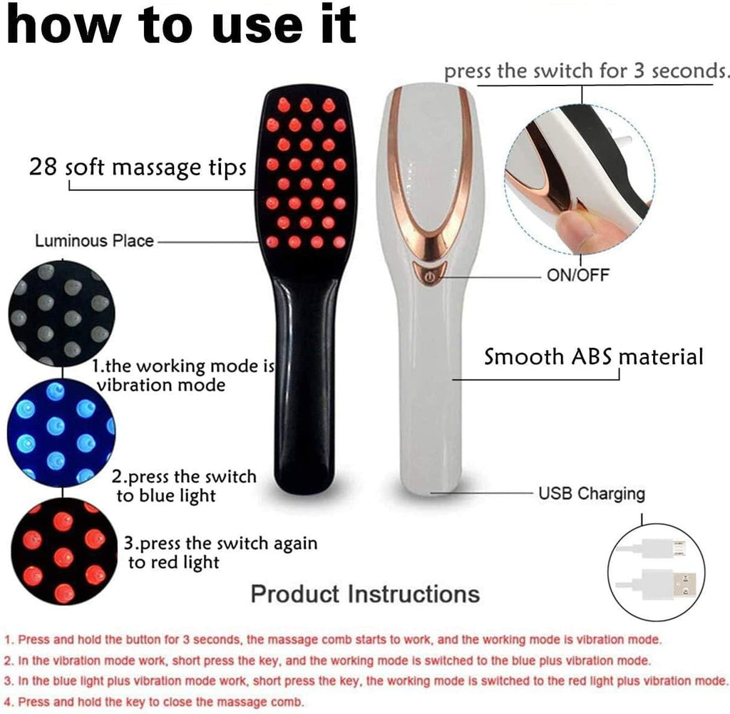 Phototherapy Scalp Massager Comb for Hair Growth, Phototherapy Hair Regrowth Brush,Anti Hair Loss Head Care Electric Massage Comb Brush with USB Rechargeable