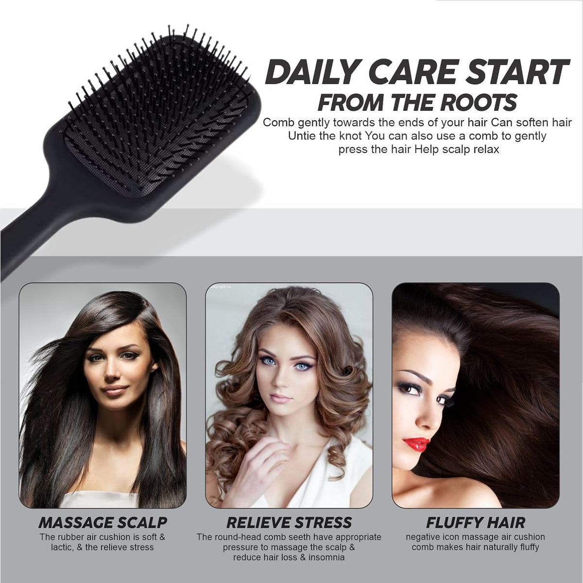 Paddle Hair Brush Women Hair Brush Blow Drying Professional Hairbrush Easy Grip Handle Hair Comb Straightening & Detangle Brush for Wet Dry Long Thick Thin Curly Natural Hair Salon Supplies