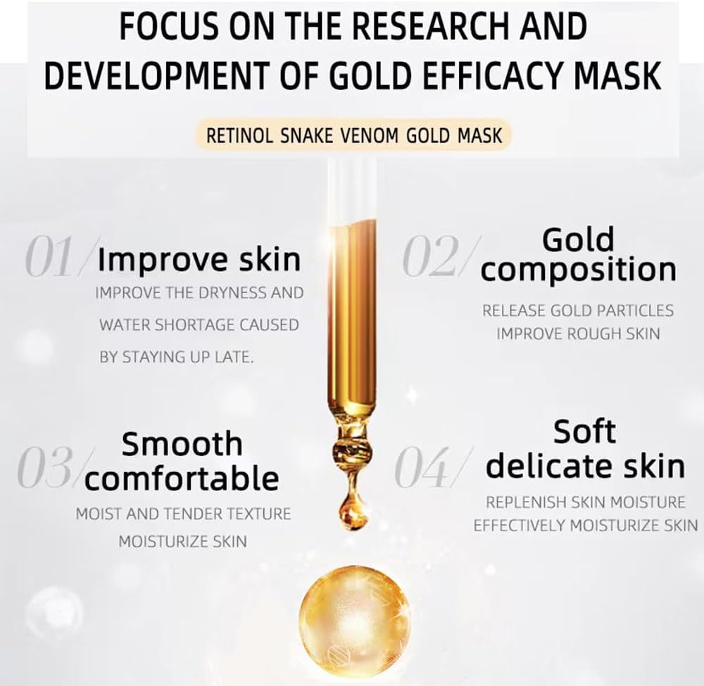 Retinol Snake Venom Gold Mask, Golden Collagen Peel off Face Mask, Gold Peptide Anti-Aging Peel off Facial Mask for Deeply Cleans Moisturizing, Hydrating Mask to Reduce Fine Lines & Wrinkles