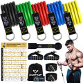 Resistance Bands with Handles for Women, 5 Level Exercise Bands | Workout Bands for Physical Therapy, Yoga, Pilates, Door Anchor, Storage Pouch, Training Poster