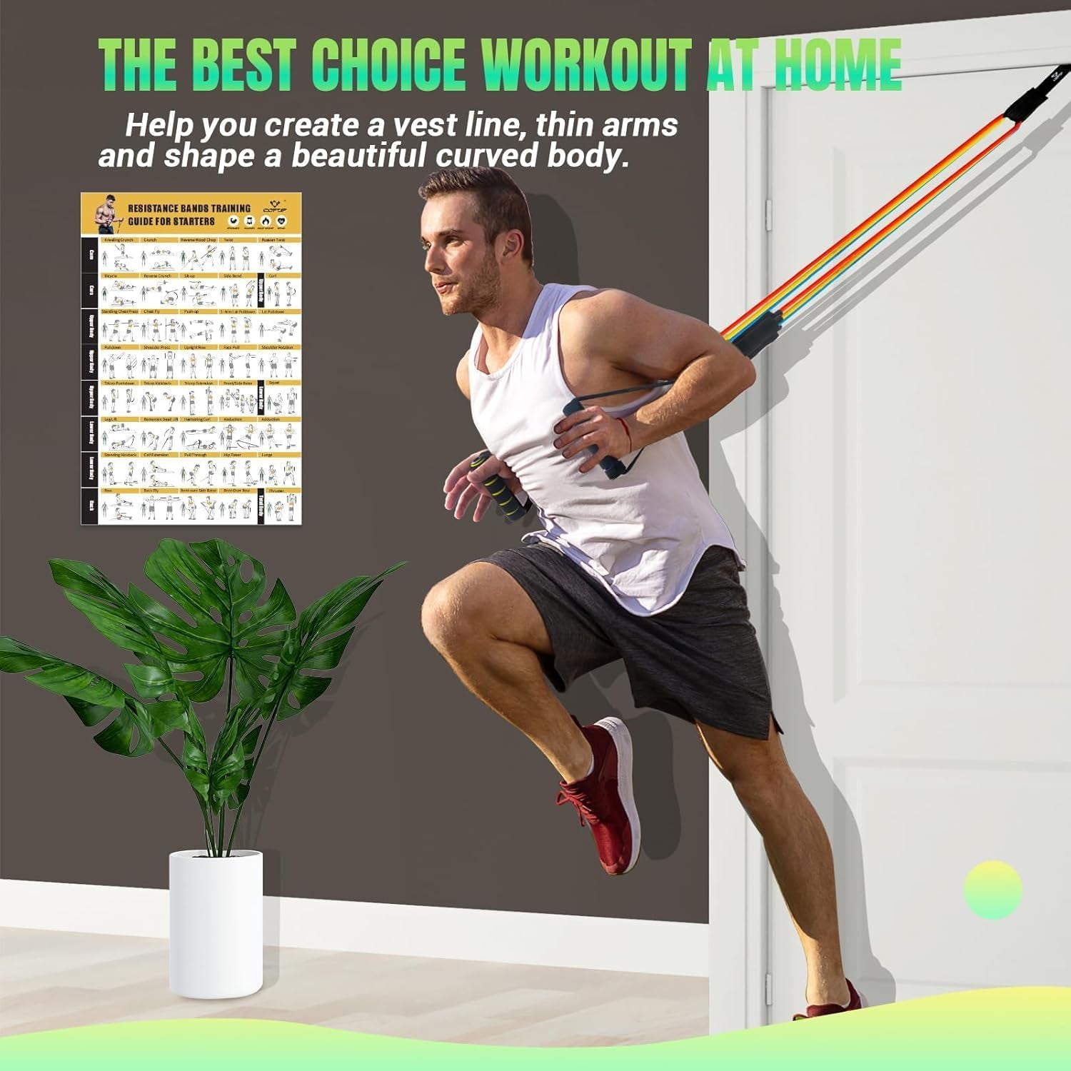 Resistance Bands with Handles for Women, 5 Level Exercise Bands | Workout Bands for Physical Therapy, Yoga, Pilates, Door Anchor, Storage Pouch, Training Poster