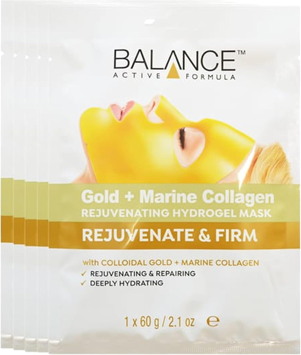 Gold + Marine Collagen Rejuvenating Hydrogel Mask 60G X5 - Deeply Hydrates, Soothes, and Cools for Radiant, Healthy Skin - Enriched with Colloidal Gold and Marine Collagen