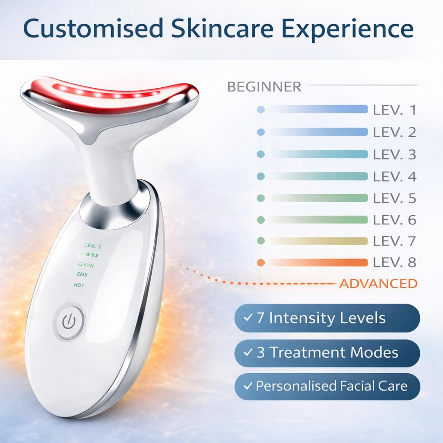 LED Face Massager EMS Microcurrent Heat Red Light Therapy Face Neck Device