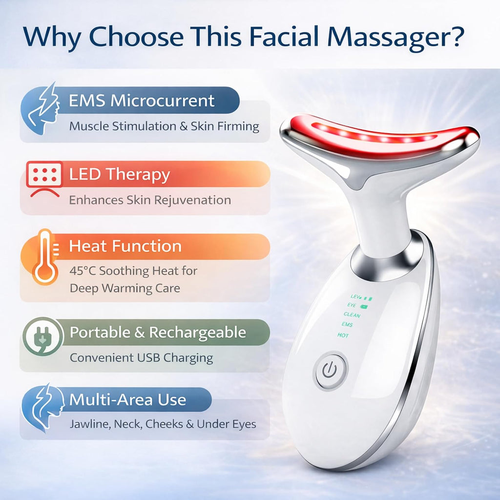 LED Face Massager EMS Microcurrent Heat Red Light Therapy Face Neck Device