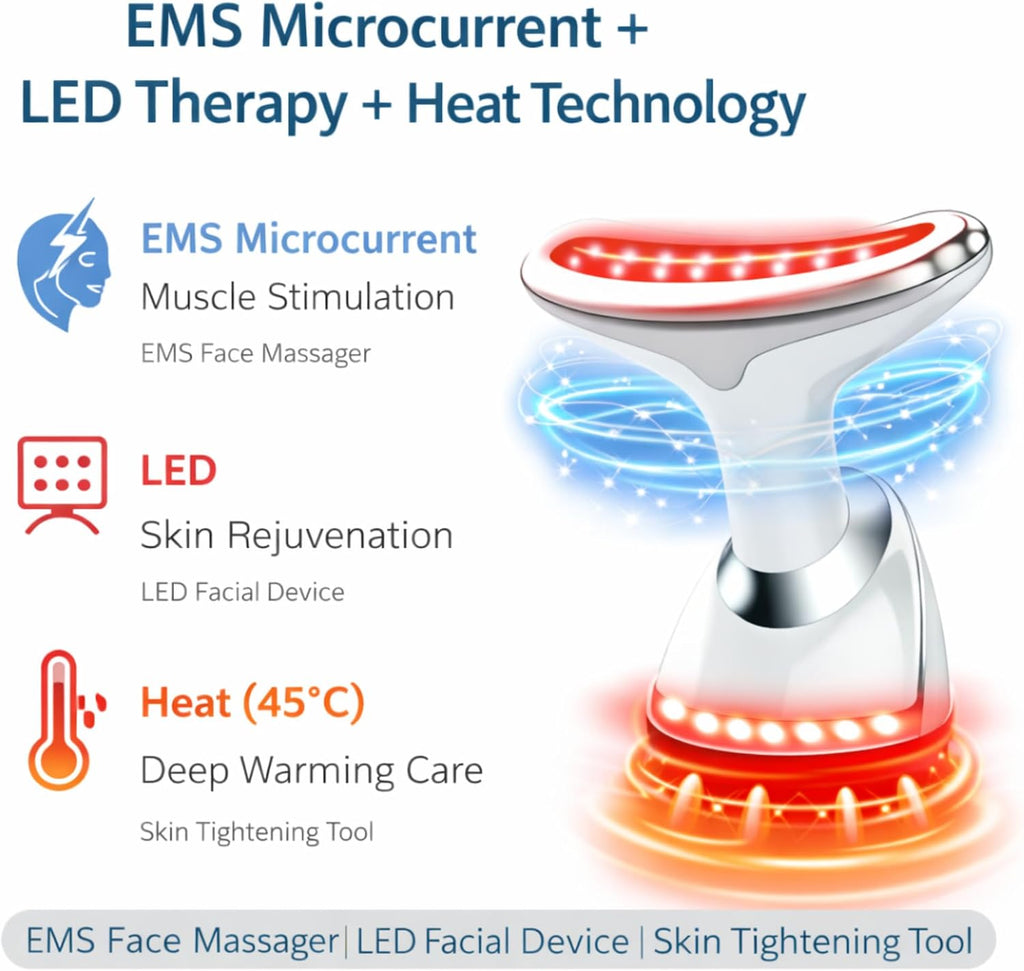 LED Face Massager EMS Microcurrent Heat Red Light Therapy Face Neck Device