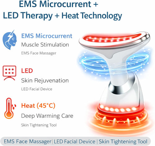 LED Face Massager EMS Microcurrent Heat Red Light Therapy Face Neck Device