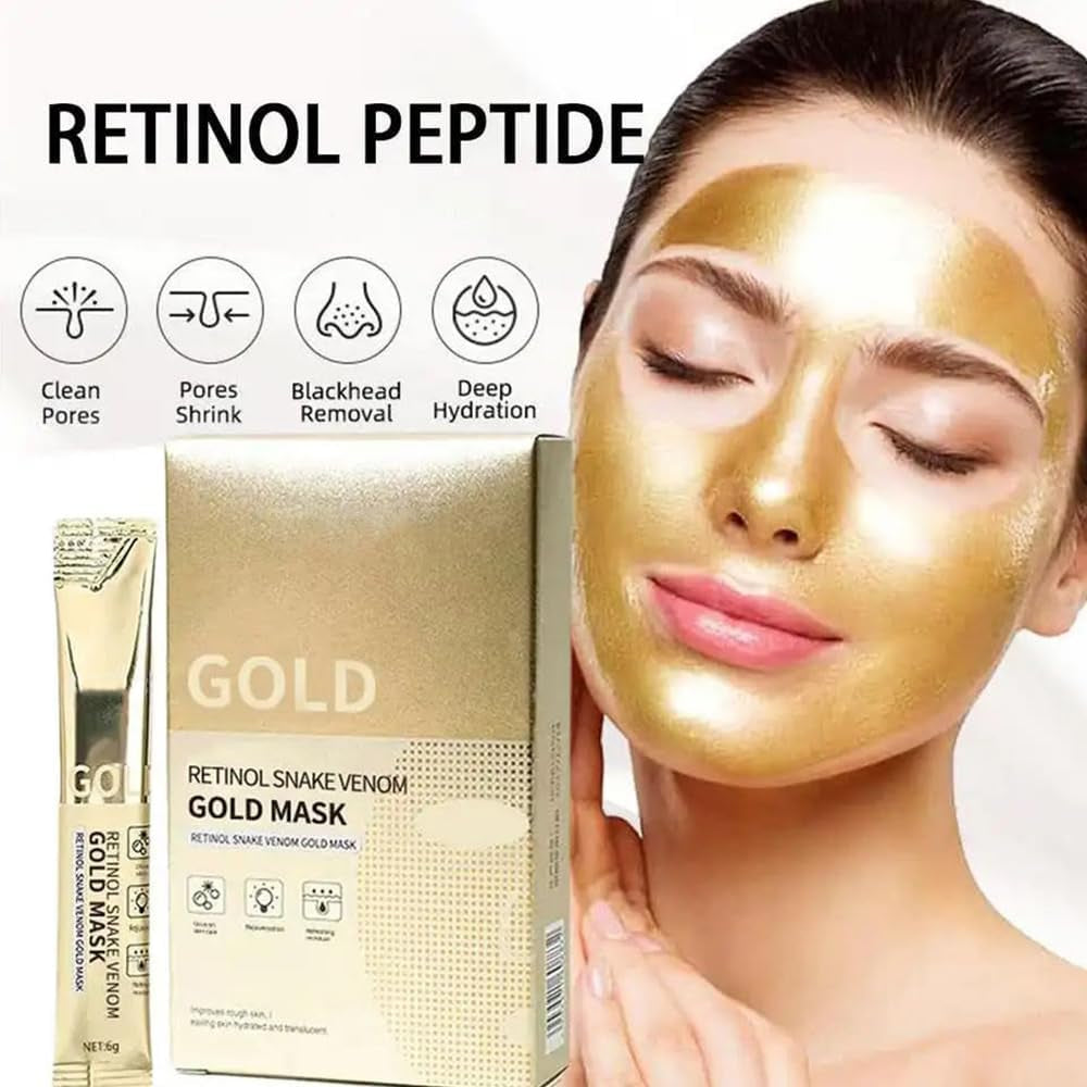 Retinol Snake Venom Gold Mask, Golden Collagen Peel off Face Mask, Gold Peptide Anti-Aging Peel off Facial Mask for Deeply Cleans Moisturizing, Hydrating Mask to Reduce Fine Lines & Wrinkles