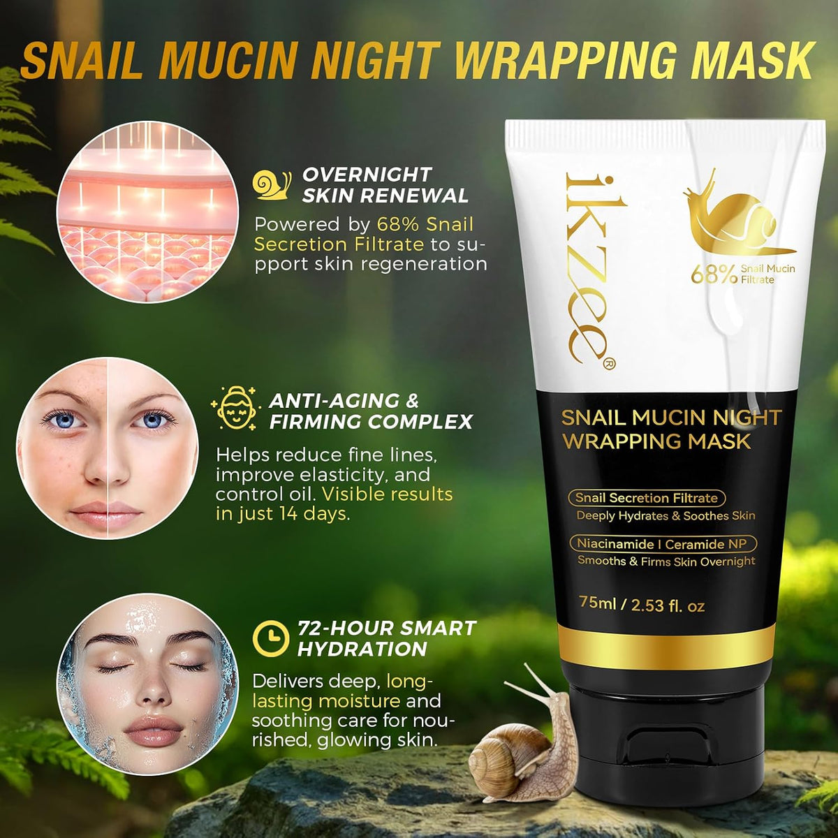Collagen Night Wrapping Mask, Collagen Overnight Peel off Facial Mask, Hydrolyzed Face Mask, Overnight Face Mask
