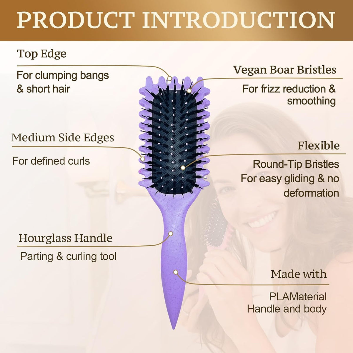 Curly Hair Brush, Bounce Curl Brush for Curl Hair, Curl Defining Brush for Women Men, Detangling Curl Brush Boar Bristle Hair Brush Less Pulling, Hair Separation