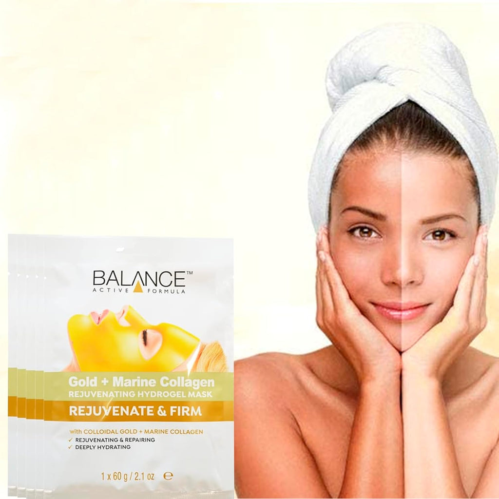 Gold + Marine Collagen Rejuvenating Hydrogel Mask 60G X5 - Deeply Hydrates, Soothes, and Cools for Radiant, Healthy Skin - Enriched with Colloidal Gold and Marine Collagen