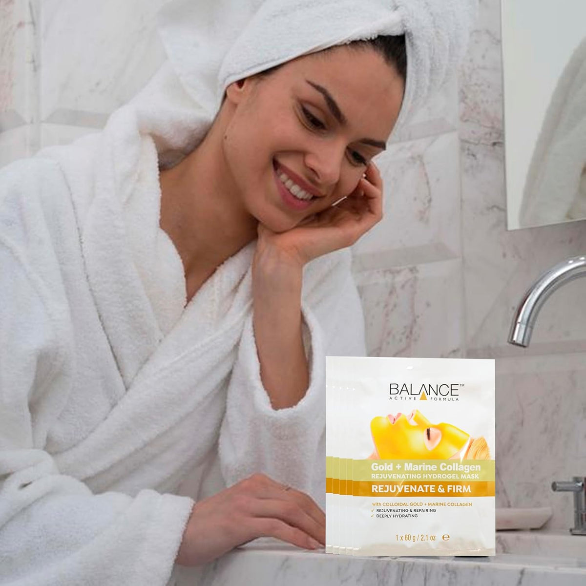 Gold + Marine Collagen Rejuvenating Hydrogel Mask 60G X5 - Deeply Hydrates, Soothes, and Cools for Radiant, Healthy Skin - Enriched with Colloidal Gold and Marine Collagen